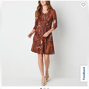 NWT-perceptions New York-XL-brown& rust-fit and flare, 3/4 sleeves, shirt dress.